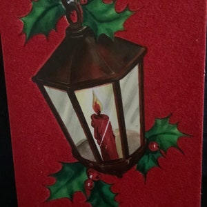 Vintage Hallmark gevlokte kerstkaart lantaarnpaal ongebruikt + env