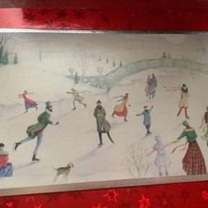 Tarjeta de Navidad vintage Patinaje sobre hielo estilo victoriano Sin usar+env