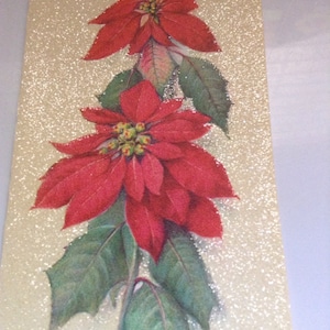 Christmas card Pointsettia&#39;s glittered unused+env