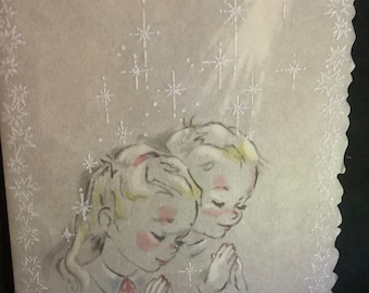 Vintage glittered Christmas card A Christmas prayer Unused+env