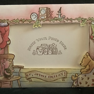 Tarjeta fotográfica navideña vintage Winnie the Pooh sin usar + sobre