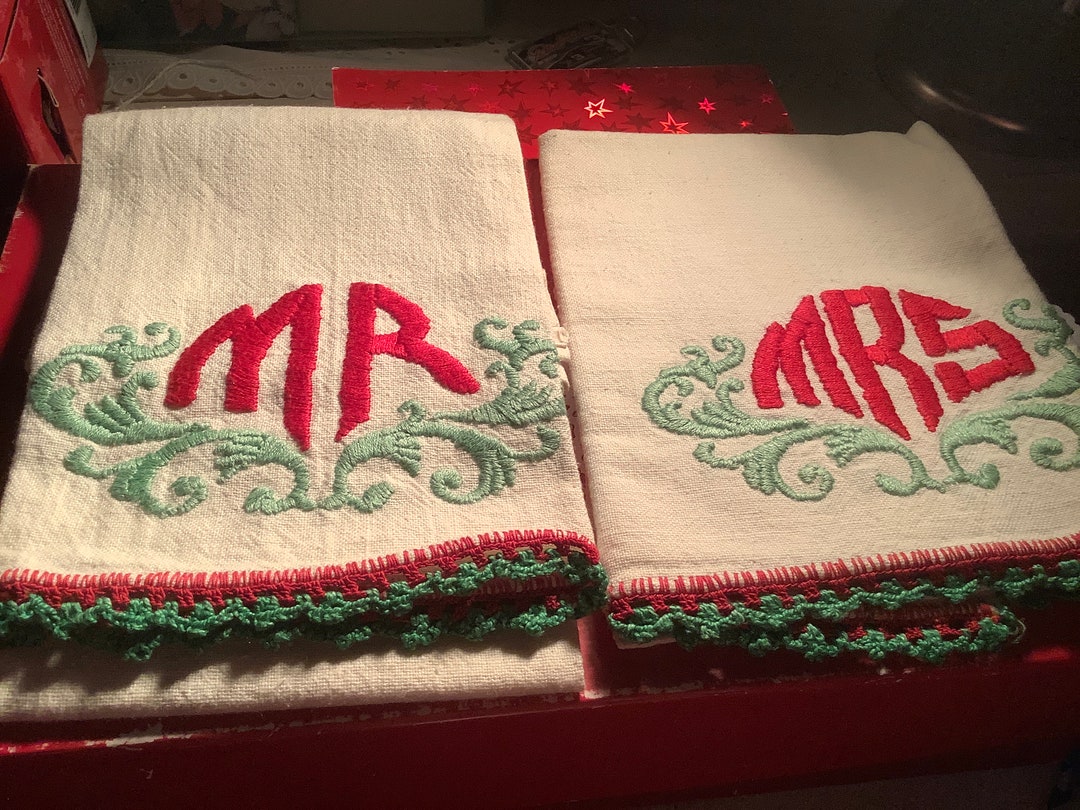 Vintage Mr.and Mrs. Embroidered Kitchen Towels Etsy