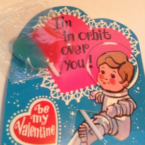 Valentinskarte I'm in orbit over you! mit Herzform Lollipop unbenutzt