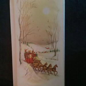 Vintage Christmas card dashing thru the snow Unused+env