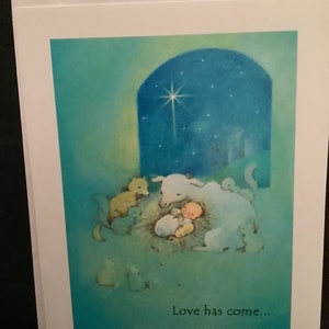 Vintage Hallmark Tarjeta de Navidad niño Jesús en pesebre Sin usar+env