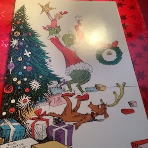 Vintage kerstkaart Grinch helpt bij het versieren ongebruikt+env