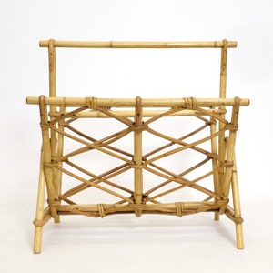 French rattan magazine rack from the 1970s. image 3
