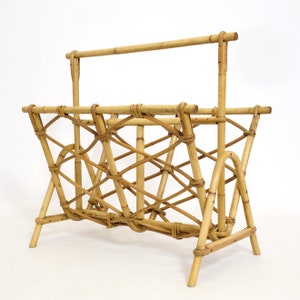 French rattan magazine rack from the 1970s. image 4