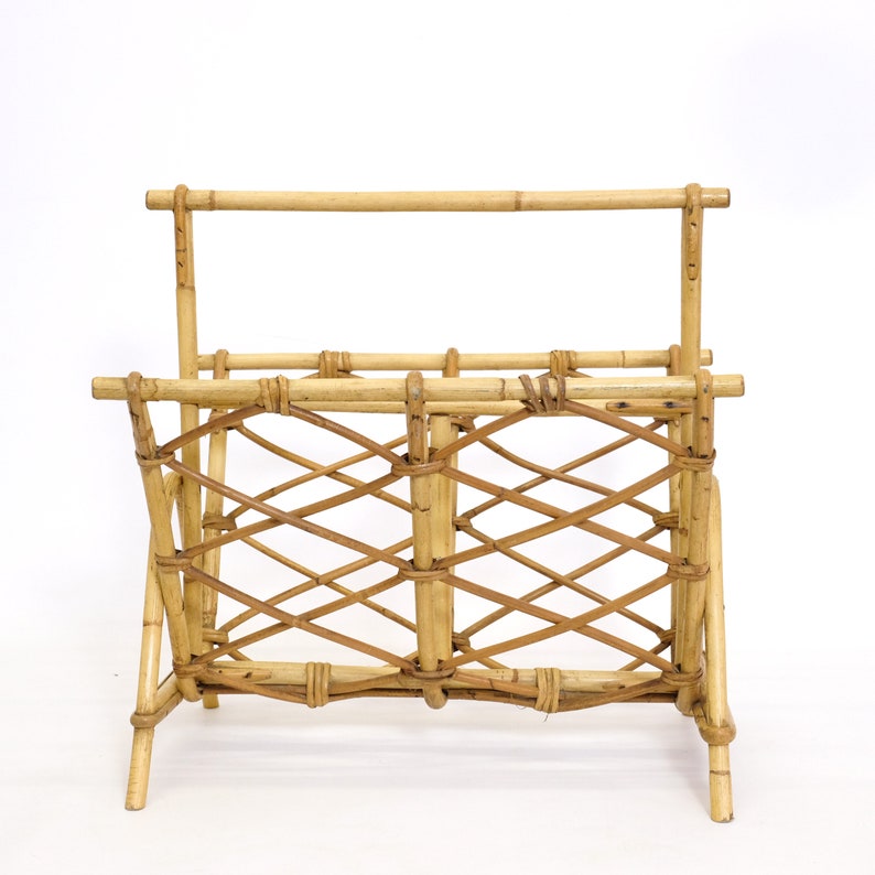 French rattan magazine rack from the 1970s. image 6