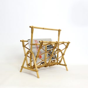 French rattan magazine rack from the 1970s. image 1