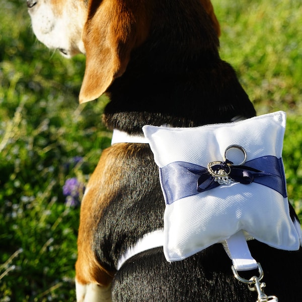 Ring Bearer Dog Harness with Pillow and Matching Leash *you pick accent ribbon color*