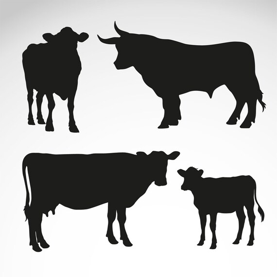 Download Cow Bulls and Calf Silhouette svgpngdxf 4 pack Animal | Etsy