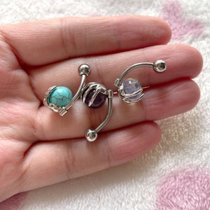 Skeleton Hand Crystal Belly Button Rings for Women Turquoise /Opal/Amethyst