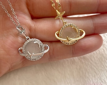 Te amo a la Luna y Saturno Collar 3D Planeta de Oro Collar Joyería hecha a mano Collar delicado Regalos personalizados del día de San Valentín para ella