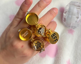 Personalized Spinner Locket Ring, Custom Engraved BFF Friendship Ring Best Friend Birthday Gifts