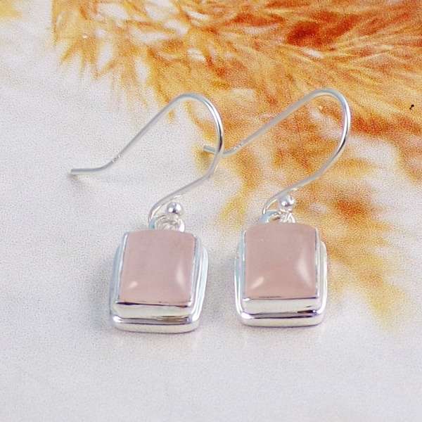 AAA Rose Quartz Earring, Pink Quartz Earring, Pink Quartz Jewelry, Solid 925 Sterling Silver Earring, For Her, Drop Earring, W31616