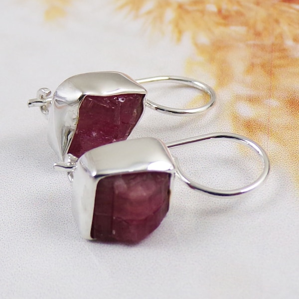 Rough Ruby Earring, Raw Ruby Earring, Ruby Jewelry, Solid 925 Sterling Silver Earring, Raw Stone Earring, For Her, READY TO SHIP, JPX1217