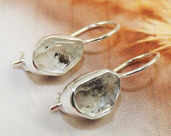 Raw Herkimer Diamond Earrings: 925 Sterling Silver Dangle Earrings, Handmade Jewelry, JPX71202