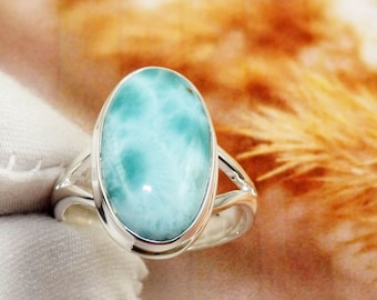 Real Larimar Ring, Ocean Blue Larimar Ring, Solid 925 Silver Ring, READY TO SHIP, Larimar Jewellery, Larimar Rings, Size 9US, JPX72105