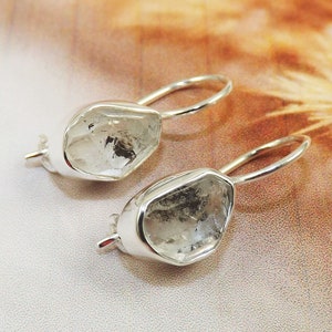 Pendientes de diamantes Herkimer en bruto AAA, pendientes de plata 925, pendientes de piedra en bruto, joyas de diamantes Herkimer, regalo único, regalo de Navidad, JPX71202
