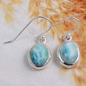 8x10mm Real Ocean Blue Larimar Earrings, Natural Larimar Earrings, Larimar Earrings, 925 Silver Earring, Tiny Earring, Birthday Gift, W42518