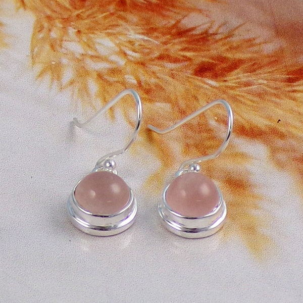 Round Rose Quartz Earring, FIne Quality Pink Quartz Earring, Pink Quartz Jewelry, 925 Sterling Silver Earring, For Her, Drop Earring, W31617