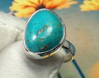 AAA Chrysocolla Ring, Chrysocolla Ring, Women Ring, Handmade Ring, Unique Ring, For Her, Ready to Ship, 925 Silver Ring, 10x15mm, JPY0303