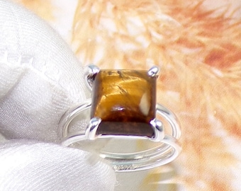 Tiger's Eye Ring, Tiger Eye Ring, Prong Set Ring, Wedding Ring, Handmade Ring, 925 Sterling Silver Ring, Ready Size 7US, W42508