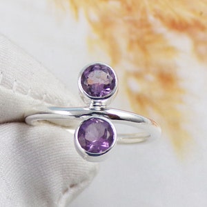 Genuine Amethyst Ring, Anniversary Rings, Amethyst Jewelry, Tiny Rings, Solid 925 Sterling Silver Ring, Birthstone Ring, Size 8US, W31020