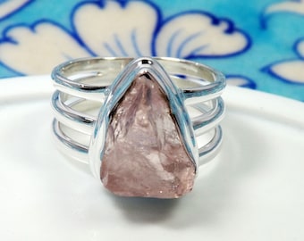 Rough Rose Quartz Ring, Solid 925 Silver Ring, Raw Rose Quartz Ring, For Her, Mother's Gift, Boho Ring, Dainty Ring, Size 7US,JPX405