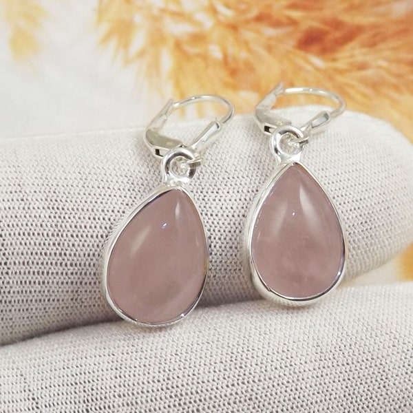 Rozenkwarts oorbellen, Lever Back Hook Earring, Teardrop Rose Quartz Earring, Rose Quartz Earring, Wedding Earring, Healing Gemstone, JPX1027B