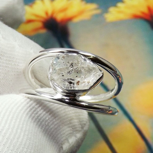 AAA Rough Herkimer Ring, Raw Herkimer Diamond Ring, 925 Silver Ring, Sterling Silver Ring, For Her, Rough gem Ring, Ready To Ship JPY0608