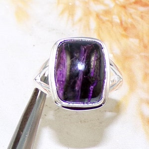 Genuine Sugilite Rings, Natural Sugilite Rings, Solid 925 Silver Ring, Christmas Gift, Boho Rings, Sugilite Jewelry, Size 7US, W101104