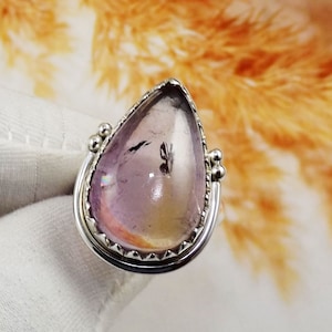 Size 8US, Pear Ametrine Ring, Genuine Ametrine Ring, Color Changer Ametrine Rings, 925 Sterling Silver Ring, Boho Ring, For Her, JPX11208
