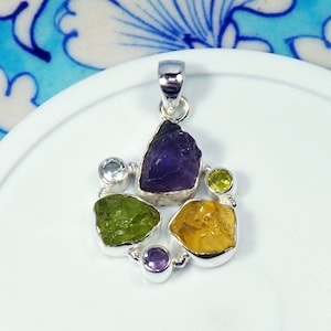 Amethyst Rough Pendant, Raw Citrine Pendant, Raw Peridot Pendant, 925 Sterling Silver Pendant, Rough Stone Pendant, Wedding Gifts, JPX031512