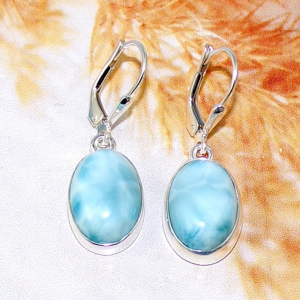 Genuine Larimar Earrings, Ocean Blue Larimar Earrings, 925 Sterling Silver Earrings, Christmas Gift, For Her, Lever Back Earrings,JP727