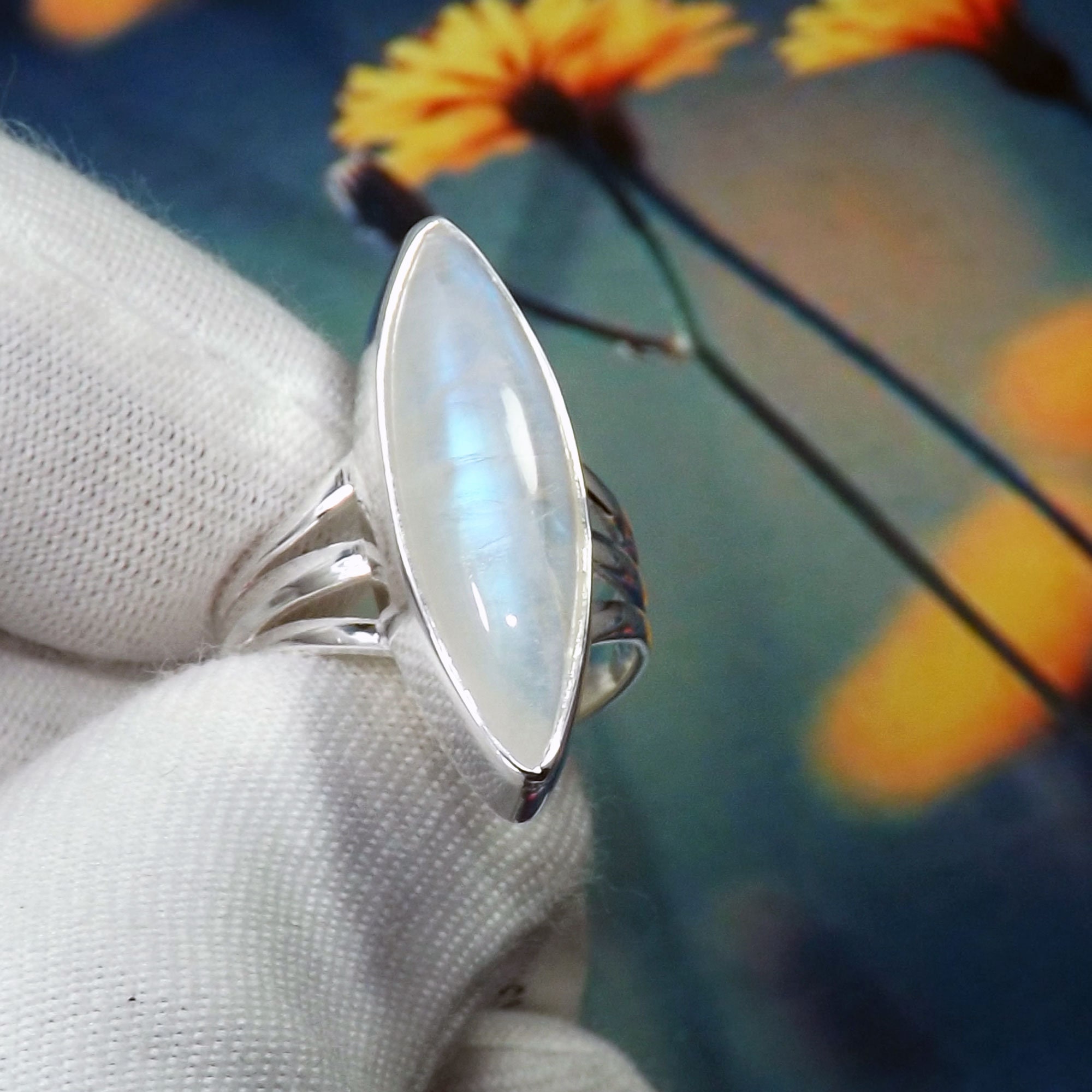 Rainbow Moonstone Ring, Genuine Rainbow Moonstone Ring, 925 Rainbow Moonstone Ring, Genuine Rainbow Moonstone Ring, 925