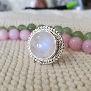 Big Round Rainbow Moonstone Ring, Rainbow Moonstone,  Solid 925 Silver, Moonstone Ring, Handmade Moonstone Silver Ring,Made to order JPZ1303
