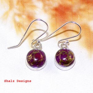 8mm Purple Copper Turquoise Earrings in 925 Sterling Silver, Dangle & Drop Earrings, Handmade Earring ,Women&#39;s Earring, Gift for Her, U1324