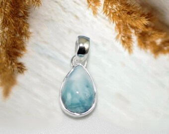 Teardrop Larimar Pendant, 925 Sterling Silver, Caribbean Gemstone