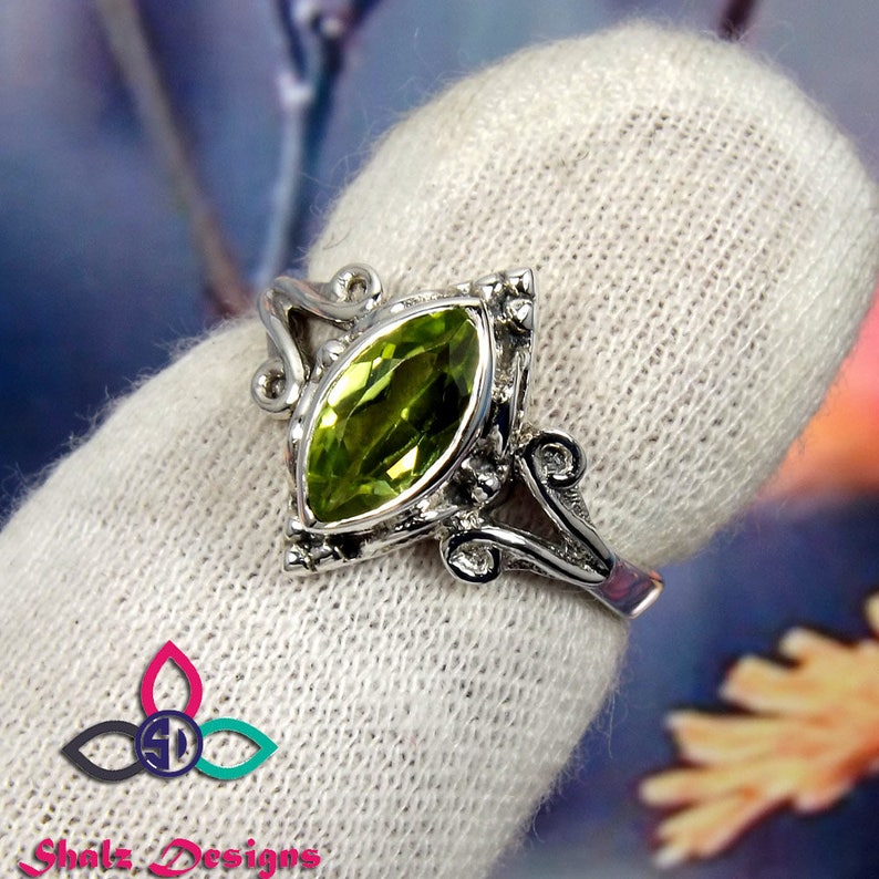 Peridot Ring, Green Stone Ring, Designer Ring, Gemstone Silver Ring, Solid Silver Ring, Engagement Ring, Wedding Ring, Gift For Her, Rings image 2