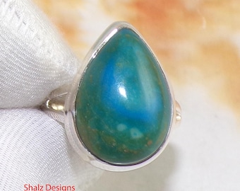 Anello in opalina blu in argento sterling 925, anello importante con pietra preziosa naturale, gioiello boho fatto a mano, regalo di Natale per lei, taglia 8 US, U1125