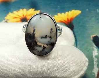 AAA Dendritic agate Ring, Dendritic agate Ring, Solid Silver Ring, Sterling Silver Ring, For Her, Birthstone Ring, Ready To Ship, JPY0608