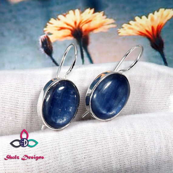 Boucles D'oreilles En Argent Sterling 925 Avec Cyanite Naturelle 5x3mm Ovale - Clous - Neuf Sans Boîte