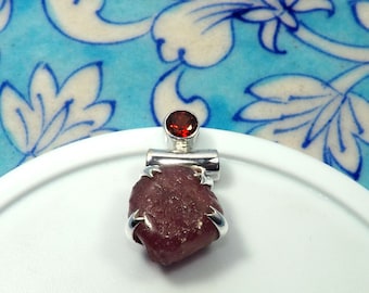 Raw Ruby Garnet 925 Sterling Silver Pendant Necklace