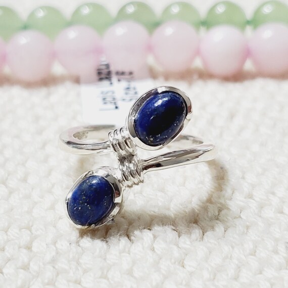 Lapis Lazuli Ring, Blue Lapis Ring, 925 Silver Ring, Sterling Silver Ring, Two Stone Ring, Birthday Gift Idea, Ring Size 7.5US, Z1210B