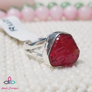 Raw Ruby Sterling Silver Ring, Dainty Birthstone Ring, Size 6