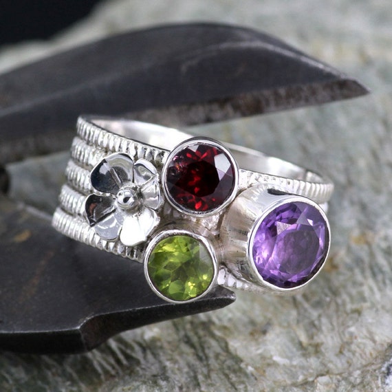 Turc fait main Bijoux AMÉTHYSTE Gemmes Argent 925 Bande Bague Femmes Mariage Sz6-10