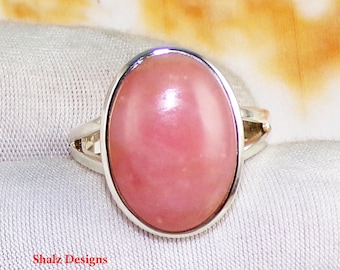 Dainty Pink Opal Ring in 925 Sterling Silver Band, Handmade Opal Jewelry Gift for Women, October Birthstone, U8520