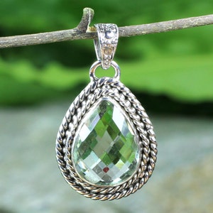 Grüner Amethyststein, Designer-Anhänger, Handgemachter Anhänger, Edelstein-Anhänger, Baumelnanhänger, 925 Sterlingsilber